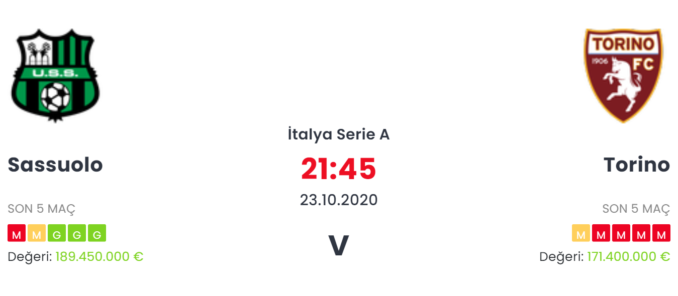 Sassuolo Torino İddaa ve Maç Tahmini 23 Ekim 2020